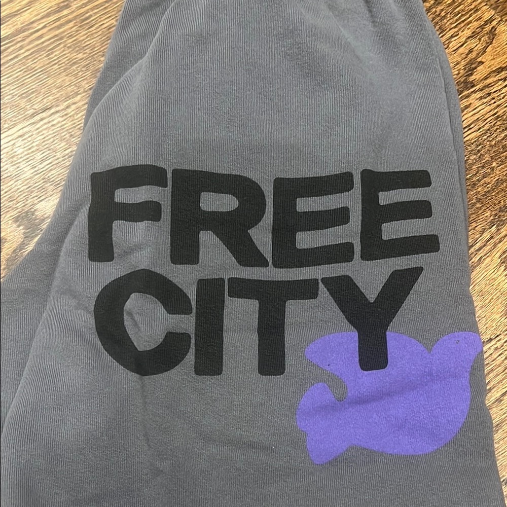 Freecity Gray and Purple Sweatpants Elastic Waistband